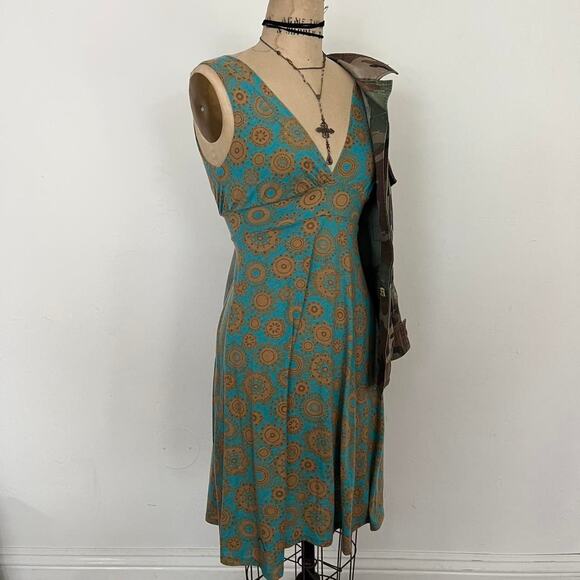 2000s F21 Teal Whimsical Print dress - Picture 4 of 7